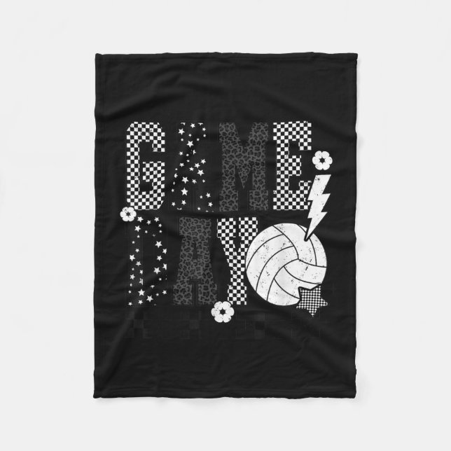 Game Day Volleyball Chequered Funny Volleyball  Fleece Blanket (Front)