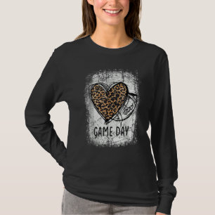 game day with leopard heart football  mom bleached T-Shirt