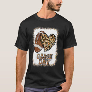 Game Day With Leopard Heart Football  Mum Bleached T-Shirt