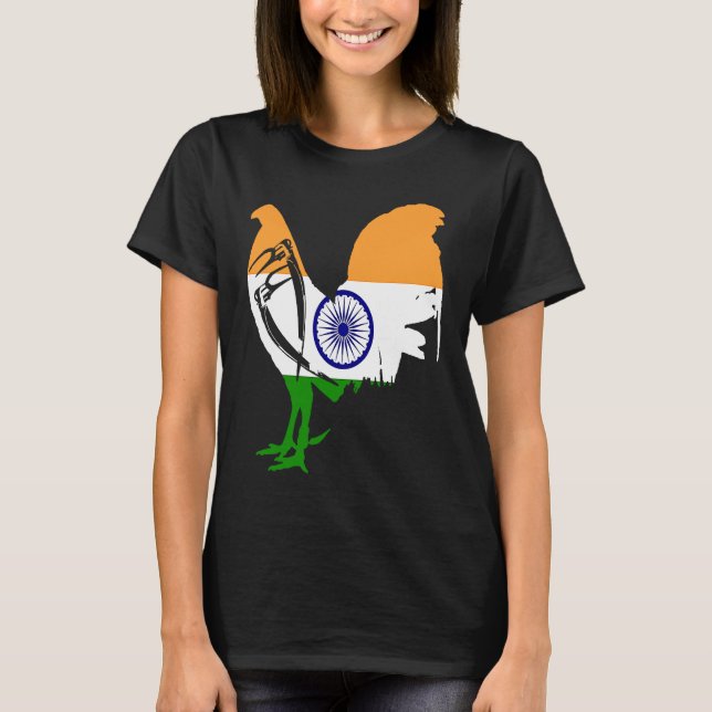 Game fowl India Indian flag gaff rooster Gamefowl  T-Shirt (Front)