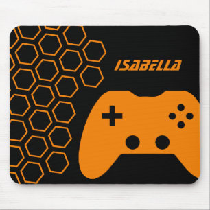 Game Hot Orange & Black Modern Personalised Name Mouse Pad