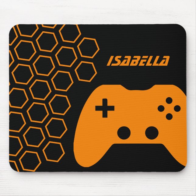 Game Hot Orange & Black Modern Personalised Name Mouse Pad (Front)