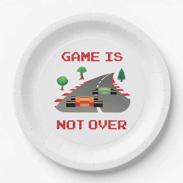Game is not over Pixelated Video Game Paper Plate (Front)