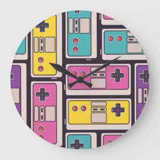 Game Joysticks Colourful Vintage Wallpaper Large Clock