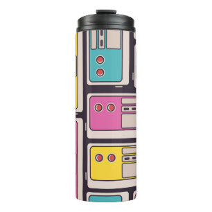 Game Joysticks Colourful Vintage Wallpaper Thermal Tumbler