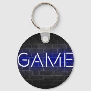 Game neon sign on brick wall key ring