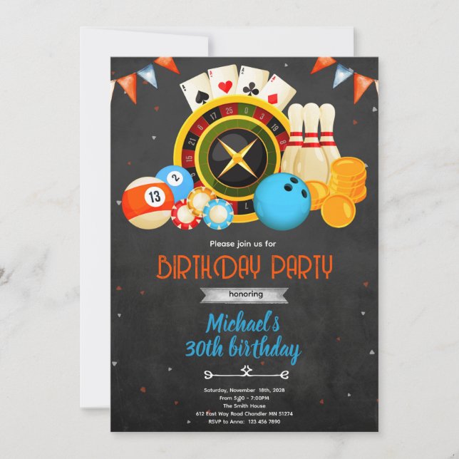 Game night Birthday party Invitation (Front)