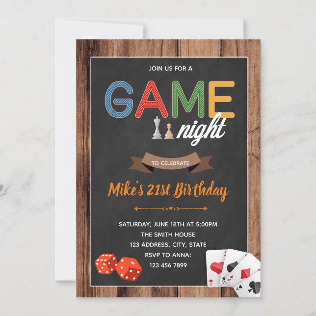 Game night birthday party invitation (Front)