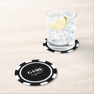 Game Night Black Poker Chips Party Round Paper Coaster