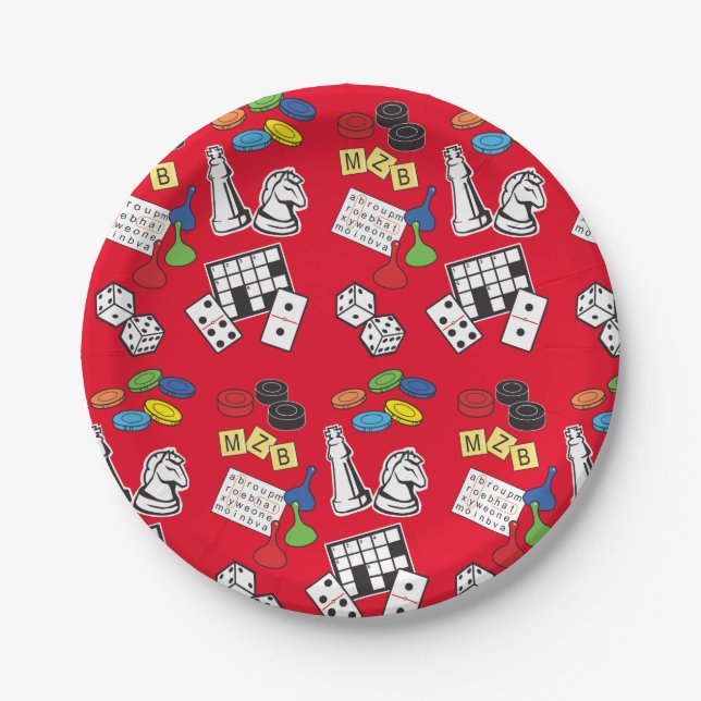 game Night, Board Games, and Word Puzzles Paper Plate (Front)