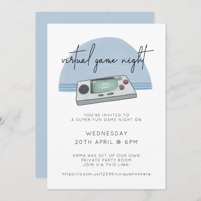 Game Night Console Gaming Blue Invitation (Front/Back)