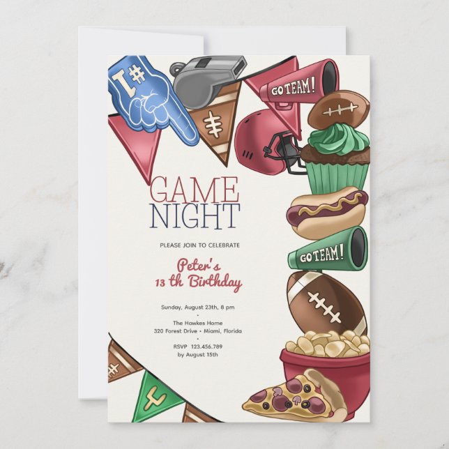 Game night football birthday invitation (Front)
