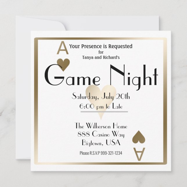 Game Night Gold Ace of Hearts Invitation (Front)