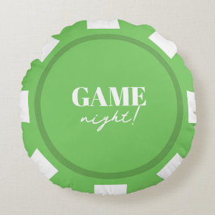 Game Night Green Poker Chips Party Round Cushion