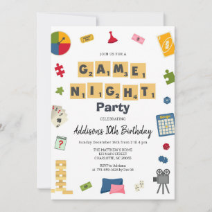 Game Night Party Kids Birthday Invitation