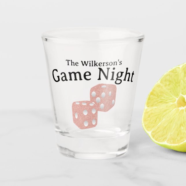 Game Night Pink Glitter Dice Shot Glass (Front)