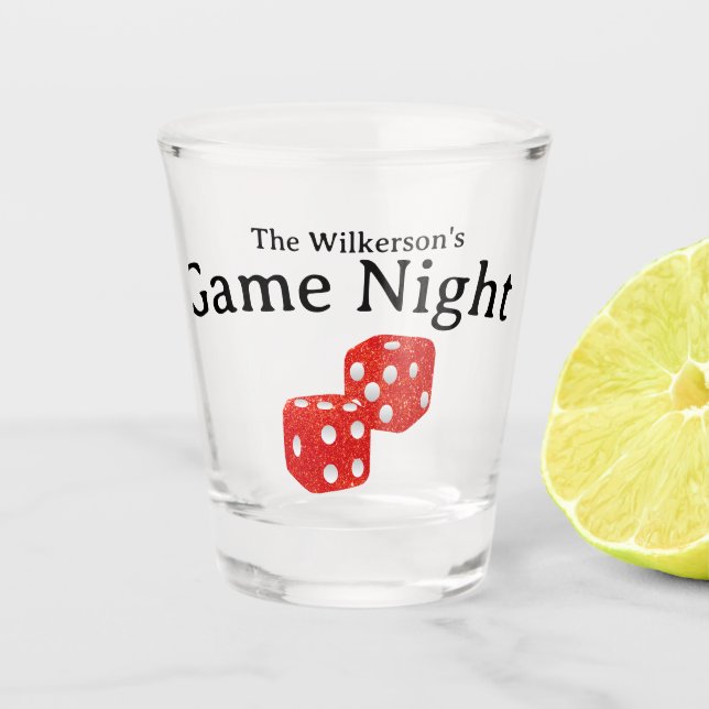 Game Night Red Glitter Dice Shot Glass (Front)
