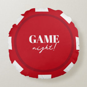 Game Night Red Poker Chips Party Round Cushion
