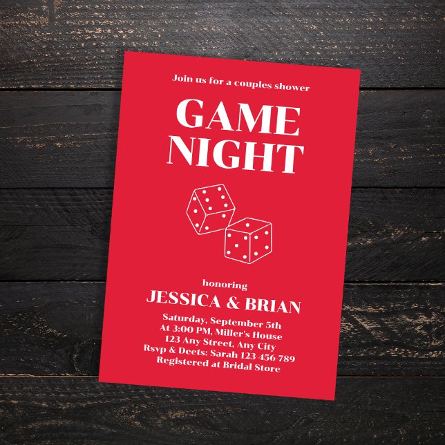 Game Night Red Retro Font Dices Couples Shower Invitation (Game Night Red Retro Font Dices Couples Shower Invitation)