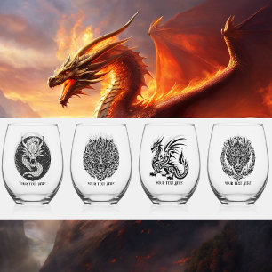 Game Night Unique Dragons 4 Personalize Text Stemless Wine Glass