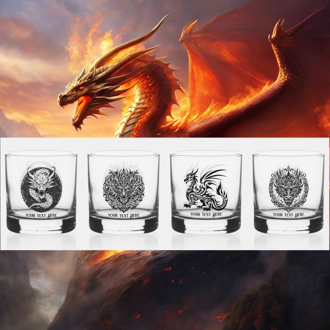 Game Night Unique Dragons 4 Personalize Text Whiskey Glass (Creator Uploaded)
