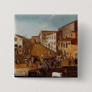 Game of Bowls in the Campo dei Gesuiti, Venice 15 Cm Square Badge