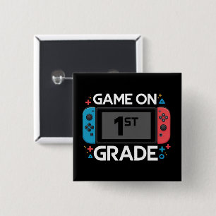 Game On 1st Grade Back To School Funny Gamer  15 Cm Square Badge