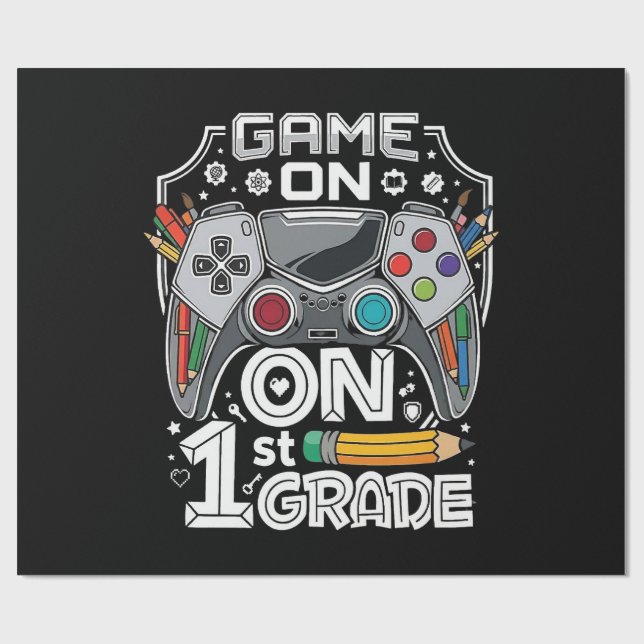 Game On 1st Grade Back to School Wrapping Paper (Flat)
