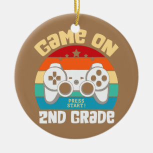 GAME ON 2nd Grade Gamer Teacher Student Gift Back Ceramic Tree Decoration