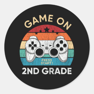 Game On 2nd Grade Video Game Back to School Gamer Classic Round Sticker
