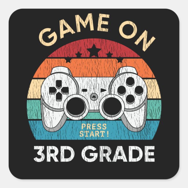 Game On 3rd Grade Gamer Back To School Student Square Sticker (Front)