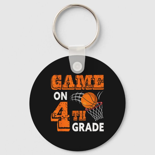 Game On 4th Grade Basketball Back To School Studen Key Ring (Front)