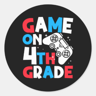 Game On 4th Grade Mum Of The Birthday Boy Gamer  Classic Round Sticker