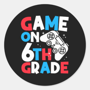 Game On 6th Grade Funny Birthday Boy Gaming Lover Classic Round Sticker