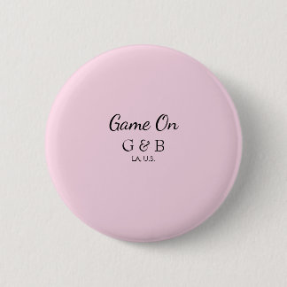 Game on add couple name wedding party place city g 6 cm round badge