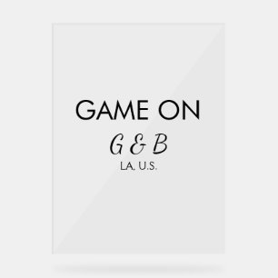 Game on add couple name wedding party place city g acrylic sign