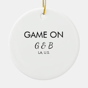 Game on add couple name wedding party place city g ceramic tree decoration