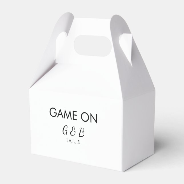 Game on add couple name wedding party place city g favour box (Front Side)