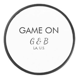 Game on add couple name wedding party place city g hockey puck