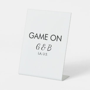 Game on add couple name wedding party place city g pedestal sign