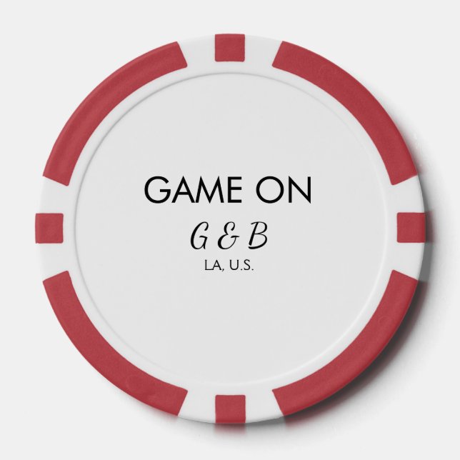 Game on add couple name wedding party place city g poker chips (Front)