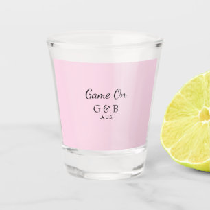 Game on add couple name wedding party place city g shot glass
