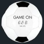 Game on add couple name wedding party place city g soccer ball<br><div class="desc">design</div>