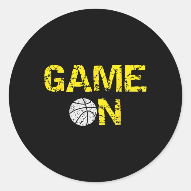 Game On Basketball; Blue Black Yellow Gold Team Co Classic Round Sticker (Front)