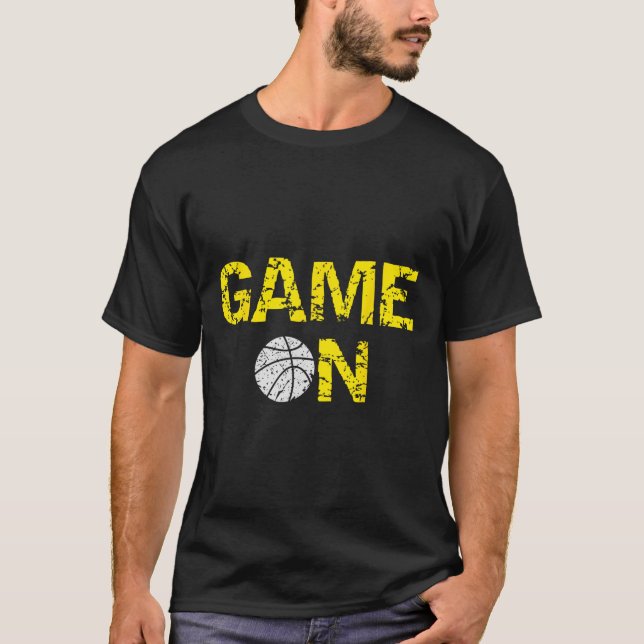 Game On Basketball; Blue Black Yellow Gold Team Co T-Shirt (Front)
