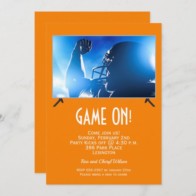 Game On Big Screen Football Game Invitations (Front/Back)