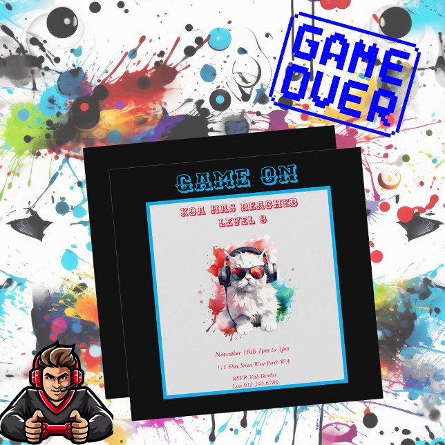 Game On Birthday Next Level, Gaming Square Invitation (Game On Square Birthday Invitation)