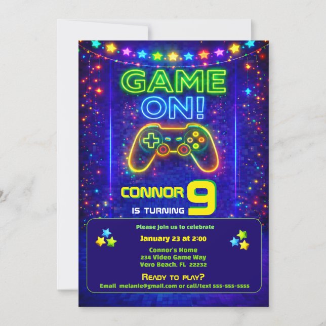 Game on Birthday Video Game Party Invitation (Front)