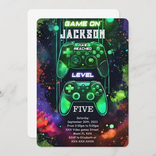 Game On, Boy Video Game Birthday Invitation (Front/Back)