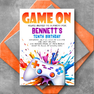 Game On Colourful Birthday Invitation